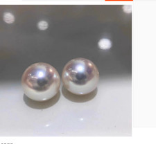 pair of 10-11mm natural south sea genuine round white loose pearl half drilled