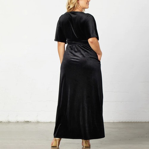 Women V Neck Split Maxi Long Dress Party Cocktail Ladies Ball Gown Pockets Dress - Picture 11 of 22