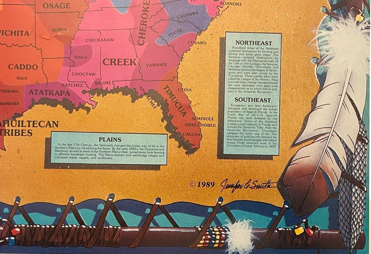 Native American Tribes Map USA Canada Print 1989 Jennifer