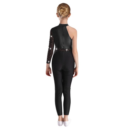 Kids Girls Gymnastics Leotard One Shoulder Figure Skating Jumpsuit Romper - Picture 56 of 80