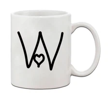"W " Love Hearts Initial Monogram Personalized Letter W Ceramic Mug Coffe Cup 1