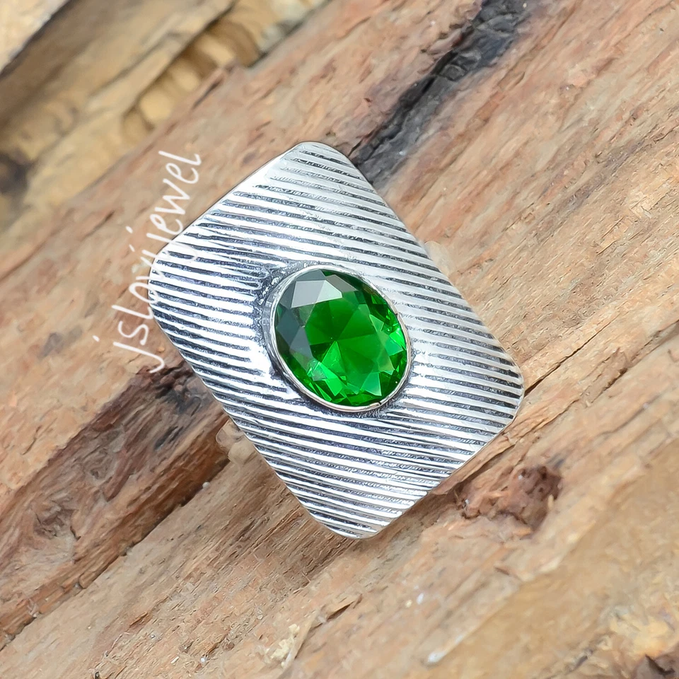Chrome Diopside Oval Gemstone Ring 925 Sterling Silver Best Gift Men's Jewelry - Image 2 of 4