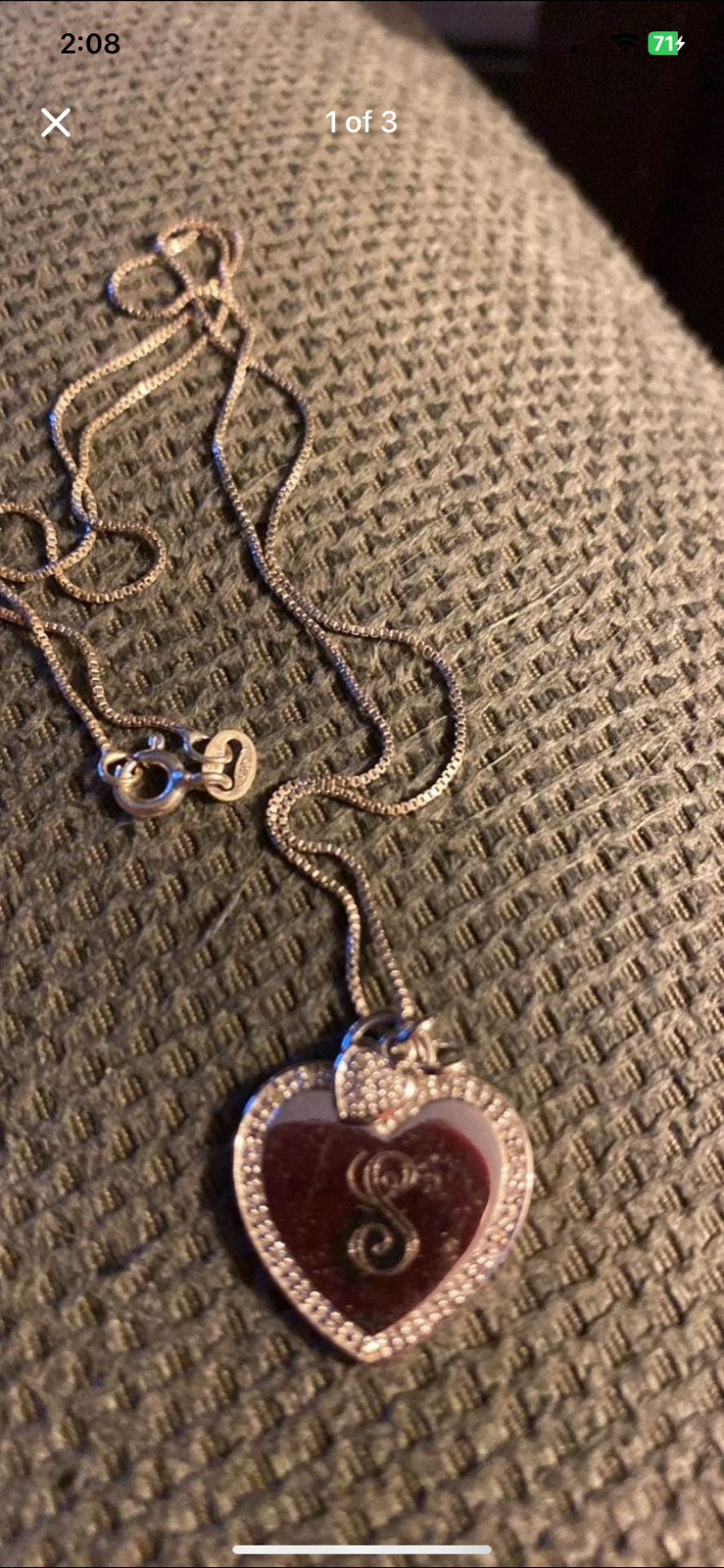 STERLING SILVER INITIAL "S" WITH TINY HEART NECKL… - image 1