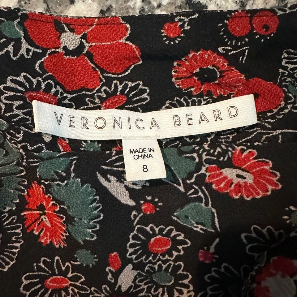 Veronica Beard Ballard Silk One Shoulder Floral Ruffle Dress Black Red Size 8 - Image 3 of 4