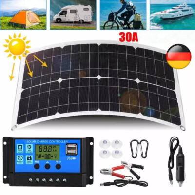 300W 12V Solarpanel Solarmodul 30A-Ladegerät Kit Wohnwagen Camping Boot DHL