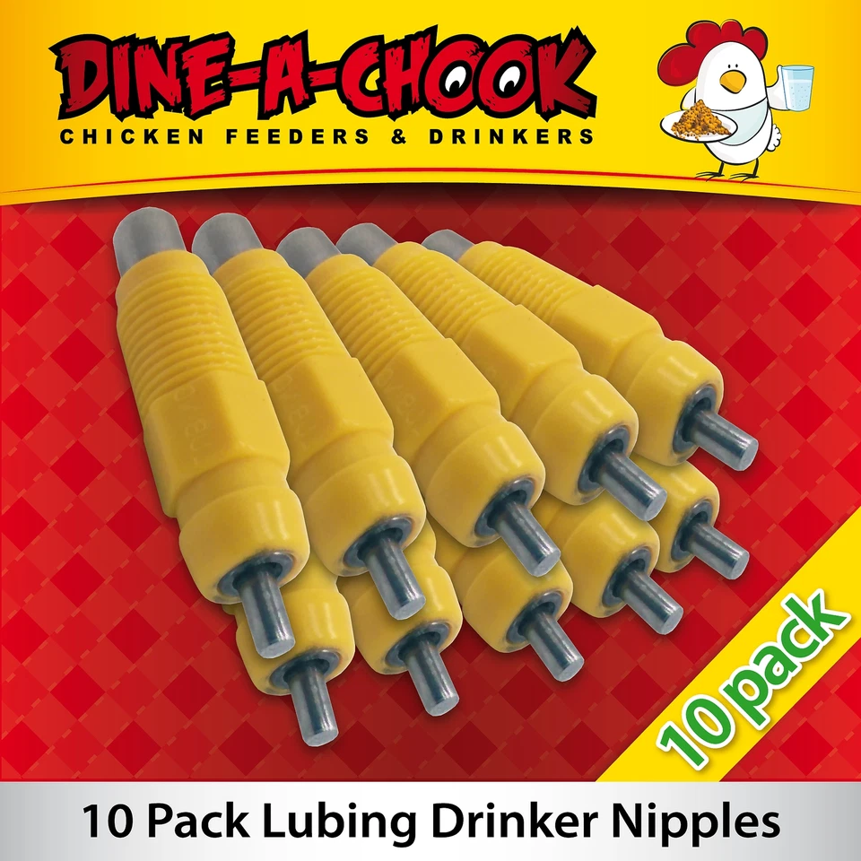 DINE A CHOOK 10 x Lubing Poultry / Chicken Drinker / Waterer Nipples - Feeders Available