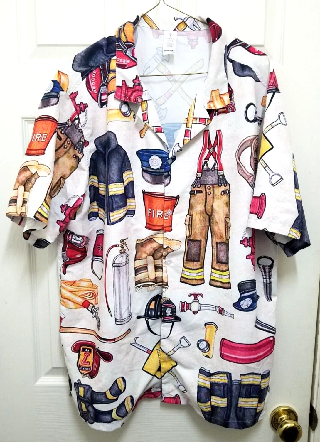 Unique Firefighter Fireman Gear Hawaiian Shirt - Mens Large L - Gift For Adults