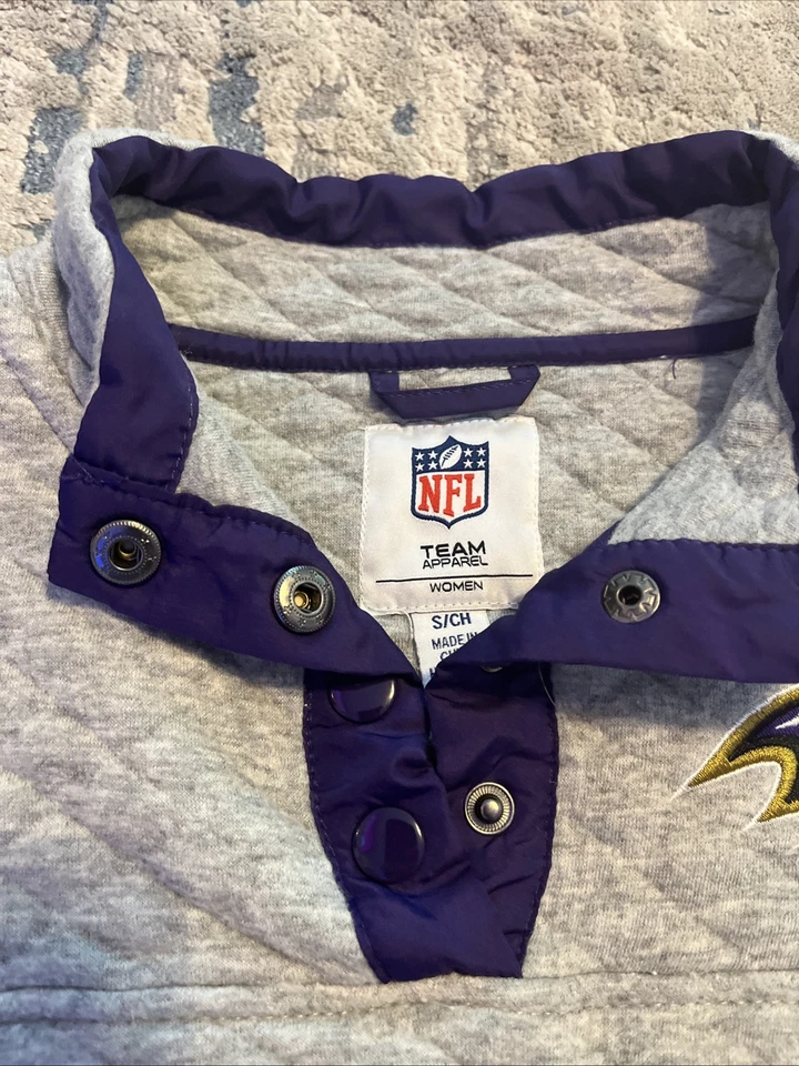 Baltimore Ravens NFL Team Apparel 1/4 Button Up Pullover Women’s Small S Gray - Image 4 of 4