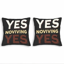 Set of 2 Rustic Decorative Throw Pillow Covers 18x18in - " YES NOVIVING YES " 