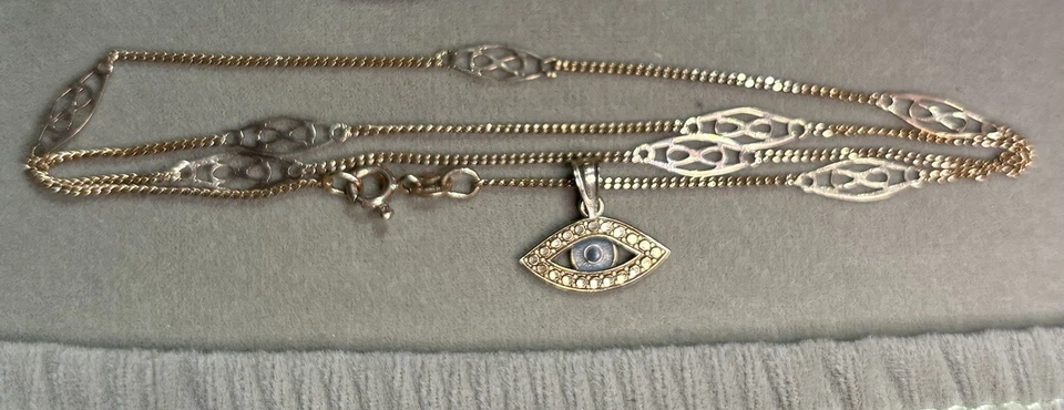 Conjunto de collar de cadena estación de eslabones de barra infinita de oro amarillo de 10k 2,60 G Foto 2 de 4