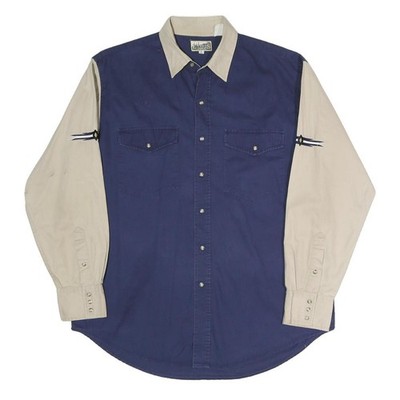 EXPRESS RIDER Herren Westernhemd Beige Blau L Baumwollmix Langarm