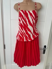Vintage St Michael Red White Pleated Midi Dress UK 14 Made In UK Strappy
