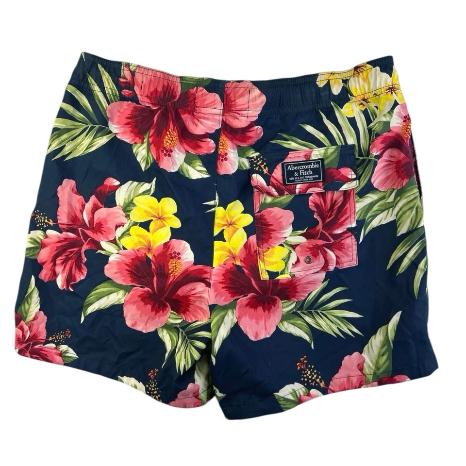 Bañador Abercrombie & Fitch Para Hombre Azul Marino Floral Hawaiano Pantalones Cortos XS Foto 2 de 4