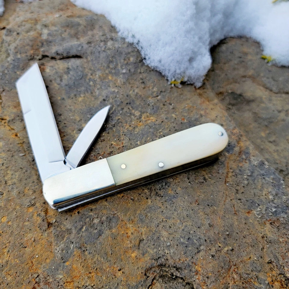 CUCHILLO BARLOW BEAR & SON CUBIERTOS EE. UU. NAVIDAD UV ESTAMPADO HUESO NATURAL 2 HOJAS Foto 2 de 4