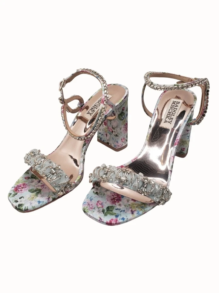 Sandalia Badlgley Mischka Mujer Azul Floral Acolchada Tanisha Sandalia Tacón Bloque Nueva en Caja Foto 3 de 4