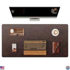 YSAGi Premium Leather Desk Mat 31.5"x15.8" Thick Pad, Non-Slip Base, Dark Brown