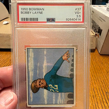 Bowman 1950 Bobby Layne Rookie #37 Detroit Lions Graded Football Card. rookie card picture