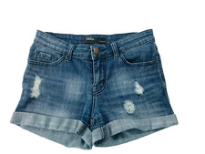 BDG Shortie Distressed Jean Shorts size 26 Mid Rise Women's Blue Roll-up Denim