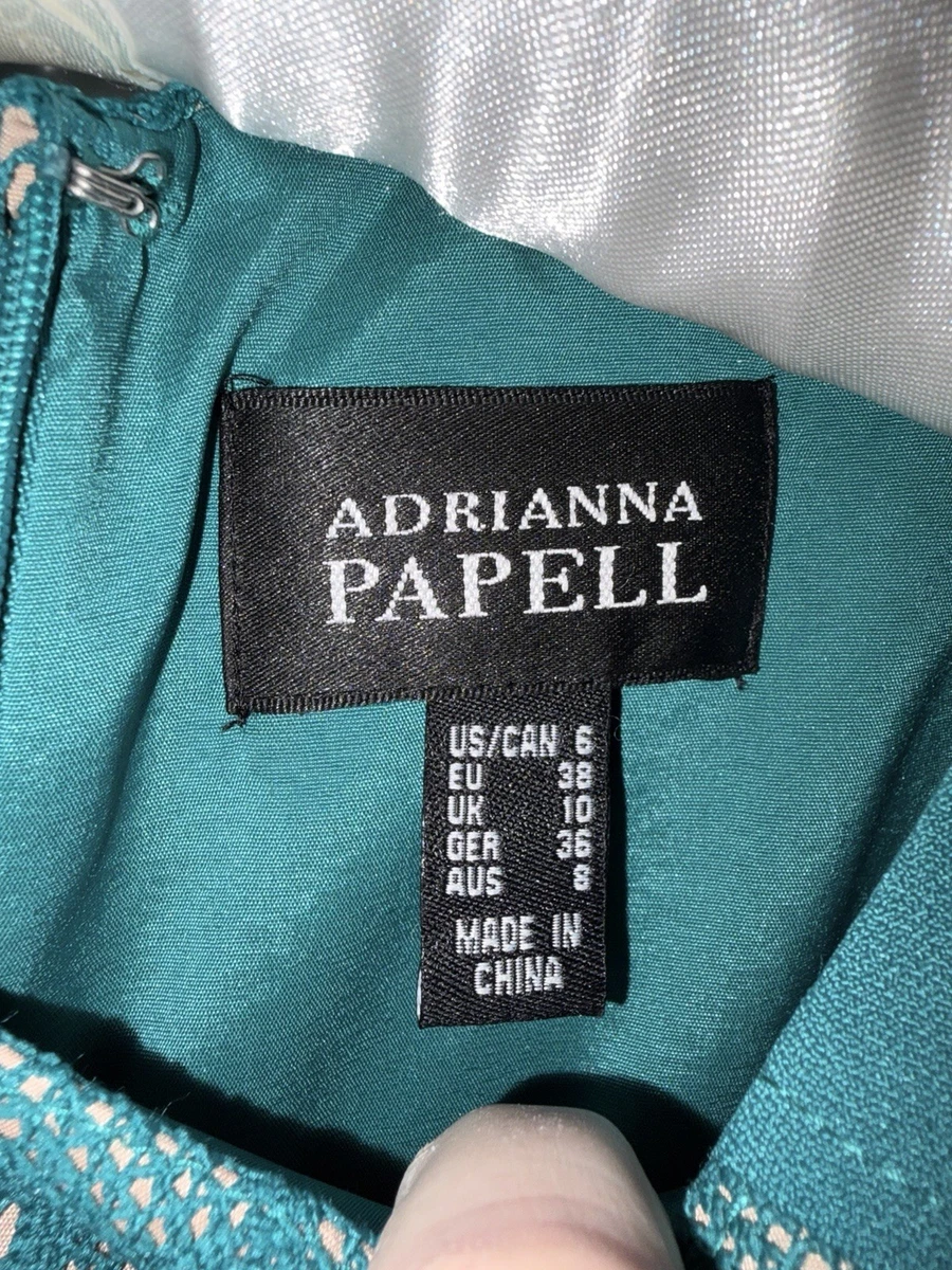 Vestido Adrianna Papell Verde Azulado Floral Encaje Cuello Redondo Manga Larga Rodilla Reino Unido 10