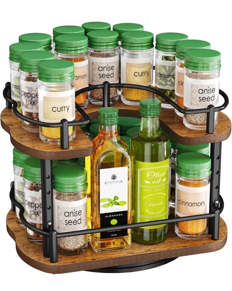 Spice Rack Organization for Cabinet - Height Adjustable Rotating Lazy Susan Orga