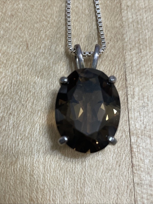 Genuine Oversized Smoky Quartz Large Pendant Necklace Sterling Silver Crystal