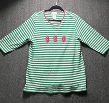 The Quacker Factory Shirt Womens L Green Striped Pineapple Embroidered Beaded