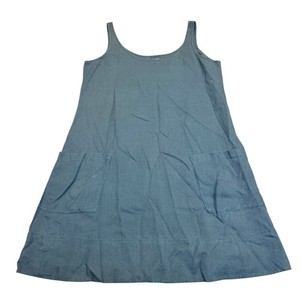 Eileen Fisher Organic Linen Tank Dress Women S Blue Sleeveless Pockets
