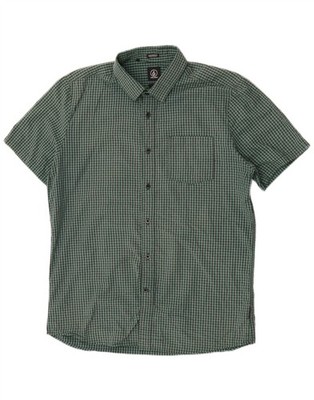 Volcom Herren Modern Fit Kurzarm Hemd Large Grün Gingham Baumwolle AJ04
