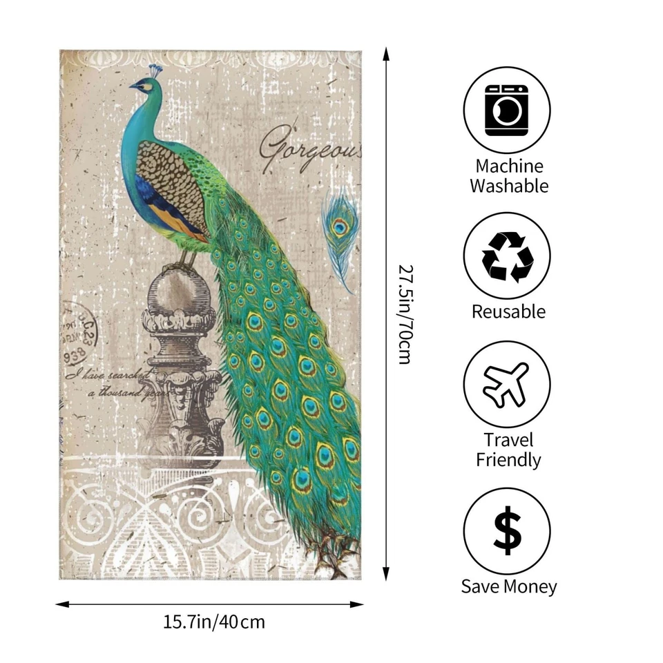 Juego de 2 toallas de mano de pavo real vintage elegantes pavo real azul verdoso... Foto 3 de 4