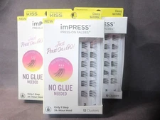 Kiss Impress Classy Natural Falsies Press On Self Adhesive Eyelashes - Lot of 3