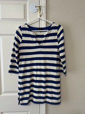 J.Crew Blue Cream Stripe Split Neck Nautical Tunic Dress XXS 100% Cotton F1169