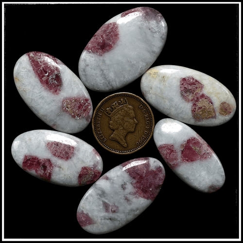 Lot 6 PC Natural Pink Tourmaline Quartz Hi-Grade 32-37mm Oval Cabochon Gemstones - Picture 4 of 12