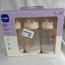 THREE Mam 9 Oz Easy Start Anti-Colic Baby Bottles, Medium Flow Nipple 2  SEALED