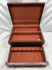 Brown McGraw Flatware Silverware Storage Chest Anti-Tarnish Wooden Box 12 Drawer