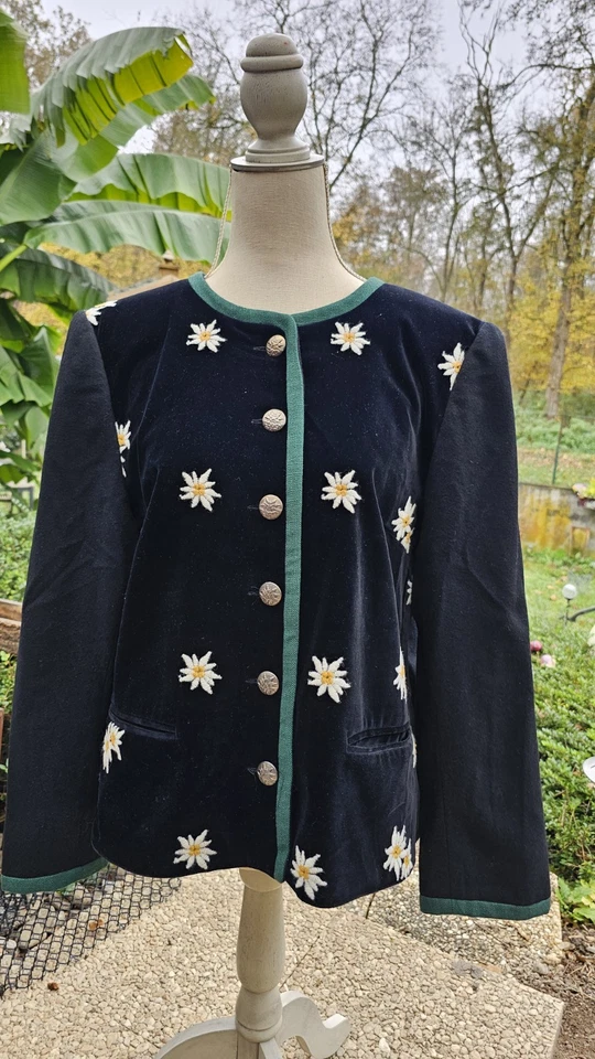 Alphorn Trachten Jacke Gr. 42 Dirndl Vintage Janker Edelweiß m.Samt - Bild 3 von 4