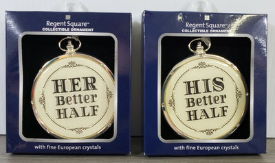 REGENT SQUARE HIS & HER BETTER HALF ORNAMENT w/ FINE EUROPEAN CRYSTALS NEW