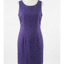 Vtg 90s Jessica Howard Sheath Dress 14P Purple Linen Blend Embroidery Old Money