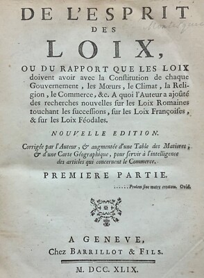 1749 De l'Esprit des Loix, Charles Montesquieu, 2nd Edition