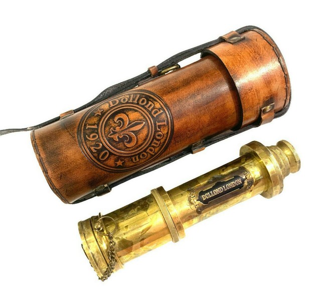 Antique Brass Dollond London Telescope Royal Navy Spyglass Scope in Leather Case Antique Brass Dollond London Telescope Royal Navy Spyglass Scope in Leather Case