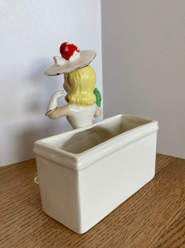Vintage RELPO Valentine Girl Planter A651 Sweetheart Hearts Spaghetti Lace Trim - Picture 6 of 24