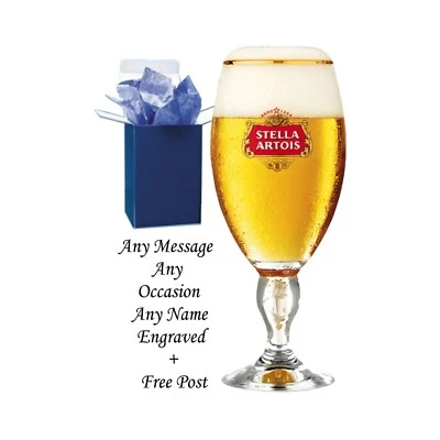 Personalised Engraved Branded pint Stella Artois Chalice Birthday 40th, Official