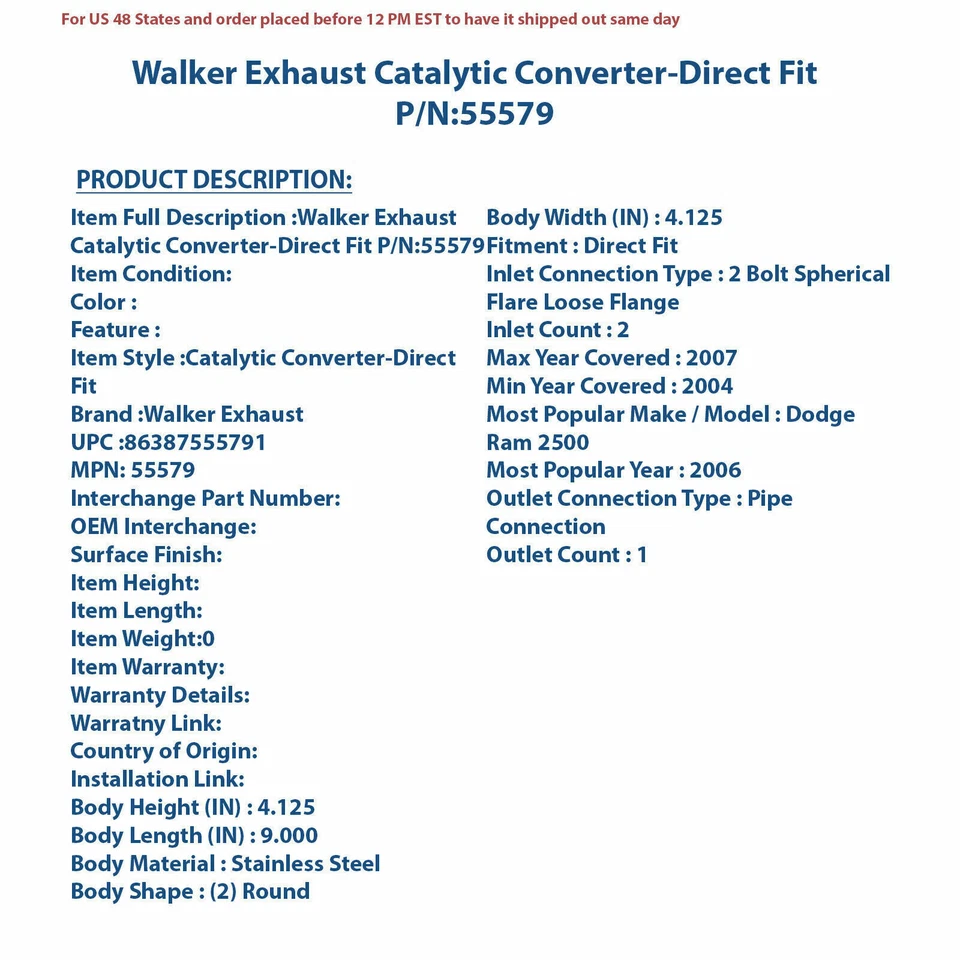 Convertidor catalítico de escape Walker - ajuste directo 55579 Foto 4 de 4