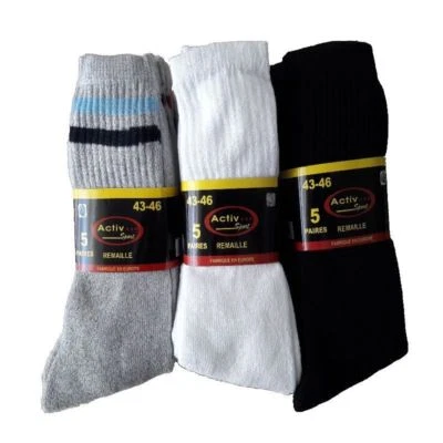 ACTIV SPORT Lot de paires de chaussettes tennis uni Noir, Blanc ou Gris pour homme ou femme