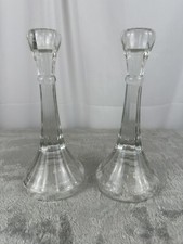 Vintage Pair Candlestick Holders Glass 7.75 Inch Tapered Middle Rounded Facets