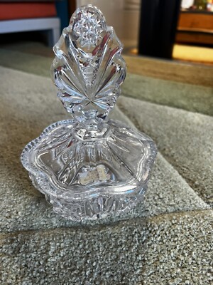 Vintage Genuine Lead Crystal  Fancy Covered Candy Dish Vanity Trinket Powder Box