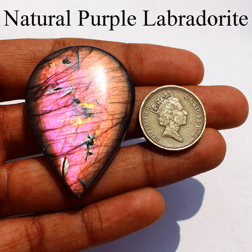 109 Cts Natural Finland Labradorite Purple Fire 52mmx36mm Pear Cabochon Gemstone - Picture 2 of 14
