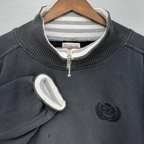 90s Reebok Sport Pullover Sweatshirt Quarter Zip Mock Neck Gray SZ M Trashed VTG - Picture 2 of 11