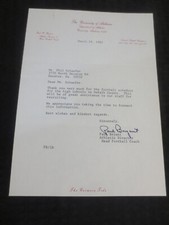 Paul Bear Bryant Autograph Official Alabama Crimson Tide Letter March 19, 1982