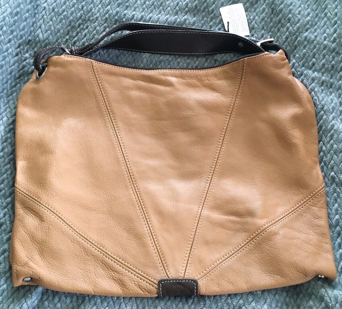 DYMS Light Tan Slim XL Leather Hobo Handbag Purse Bag-NEW