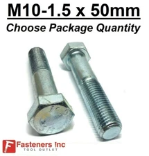 M10-1.50 x 50mm Metric Hex Cap Screws Bolts Zinc Grade Class 10.9 Hardened